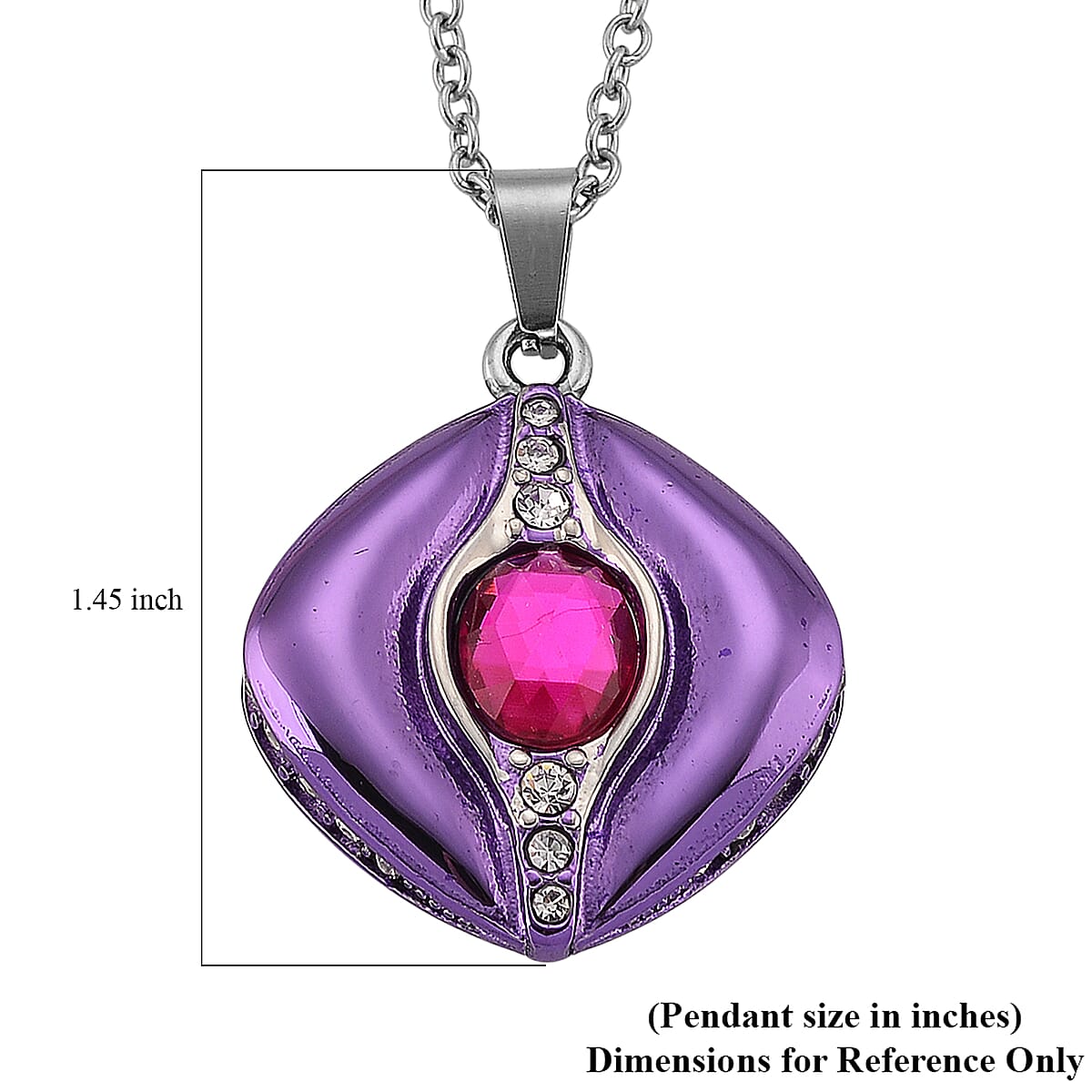 Fuchsia Glass and Austrian Crystal Enameled Necklace in Stainless Steel 20 Inches image number 5