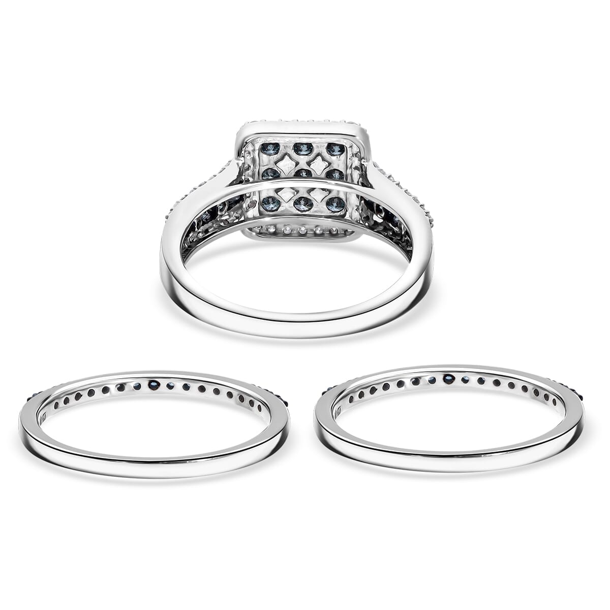 Set of 3 Venice Blue Diamond I1-I2 and Diamond 1.50 ctw Bridal Ring Set in Platinum Over Sterling Silver (Size 7.0)  image number 4