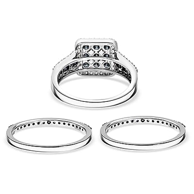 Set of 3 Venice Blue Diamond I1-I2 and Diamond 1.50 ctw Bridal Ring Set in Platinum Over Sterling Silver (Size 7.0)