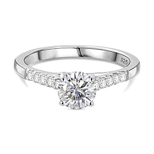 Moissanite 1.14 ctw Ring in Rhodium Over Sterling Silver (Size 11.5)