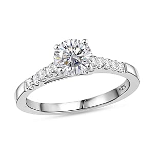 Moissanite 1.14 ctw Ring in Rhodium Over Sterling Silver (Size 11.5)
