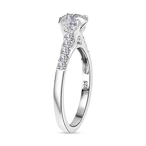Moissanite 1.14 ctw Ring in Rhodium Over Sterling Silver (Size 11.5)