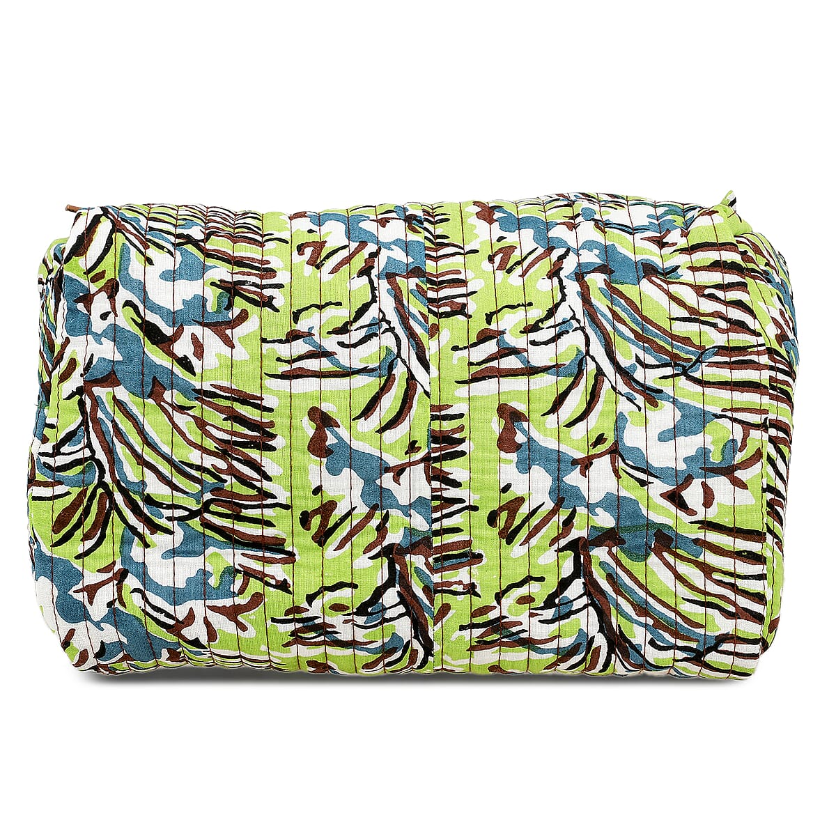 Green Quilted Fabric Set of 4 Pouches with Zipper Closure image number 0