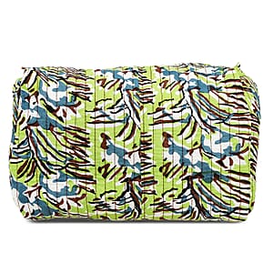 Green Quilted Fabric Set of 4 Pouches with Zipper Closure