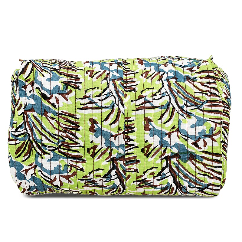 Green Quilted Fabric Set of 4 Pouches with Zipper Closure