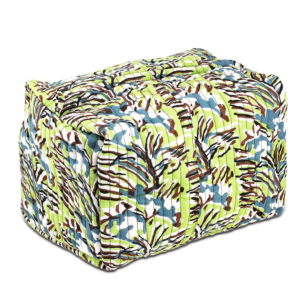 Green Quilted Fabric Set of 4 Pouches with Zipper Closure image number 1