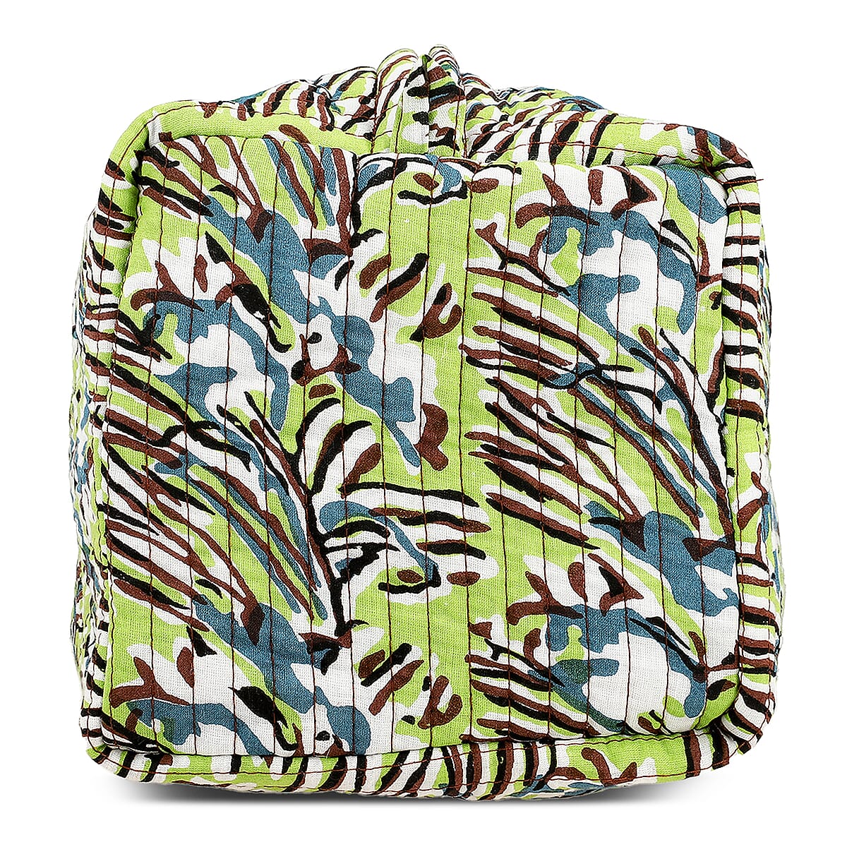 Green Quilted Fabric Set of 4 Pouches with Zipper Closure image number 2