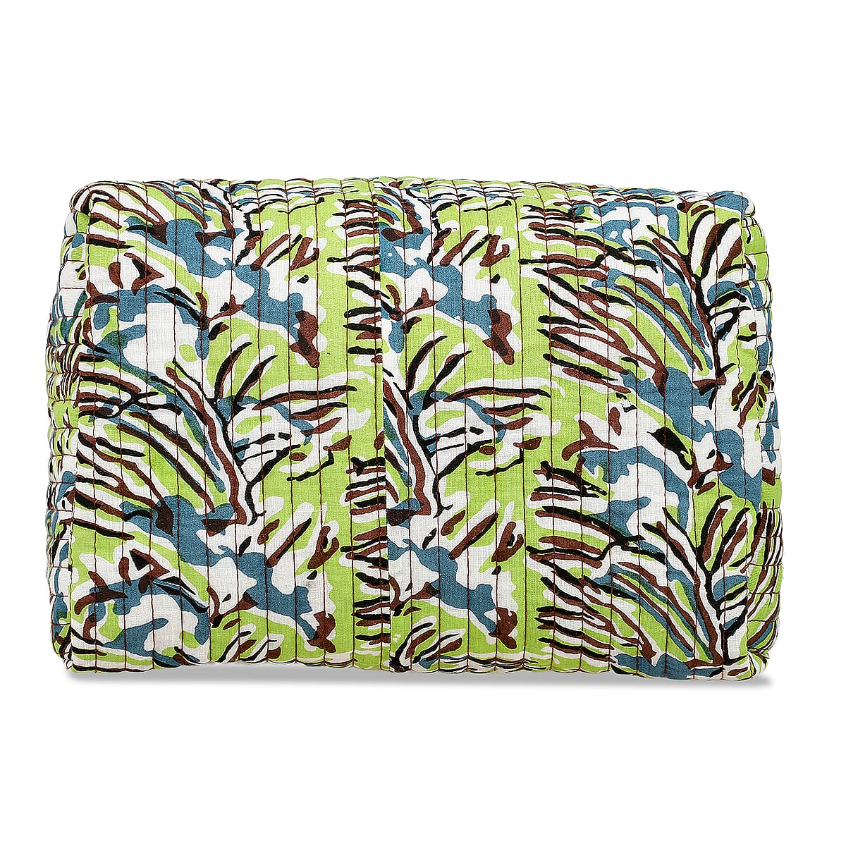 Green Quilted Fabric Set of 4 Pouches with Zipper Closure image number 3