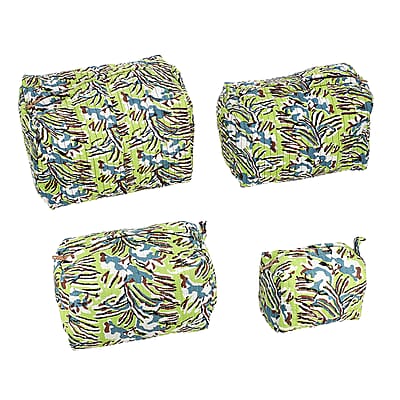 Green Quilted Fabric Set of 4 Pouches with Zipper Closure