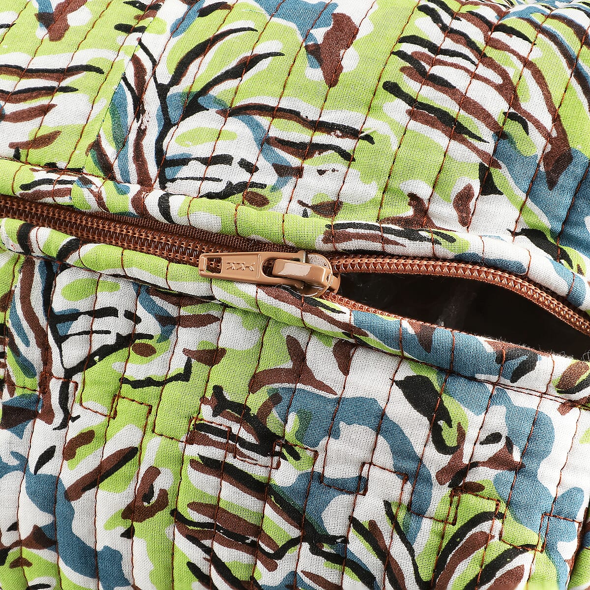 Green Quilted Fabric Set of 4 Pouches with Zipper Closure image number 5