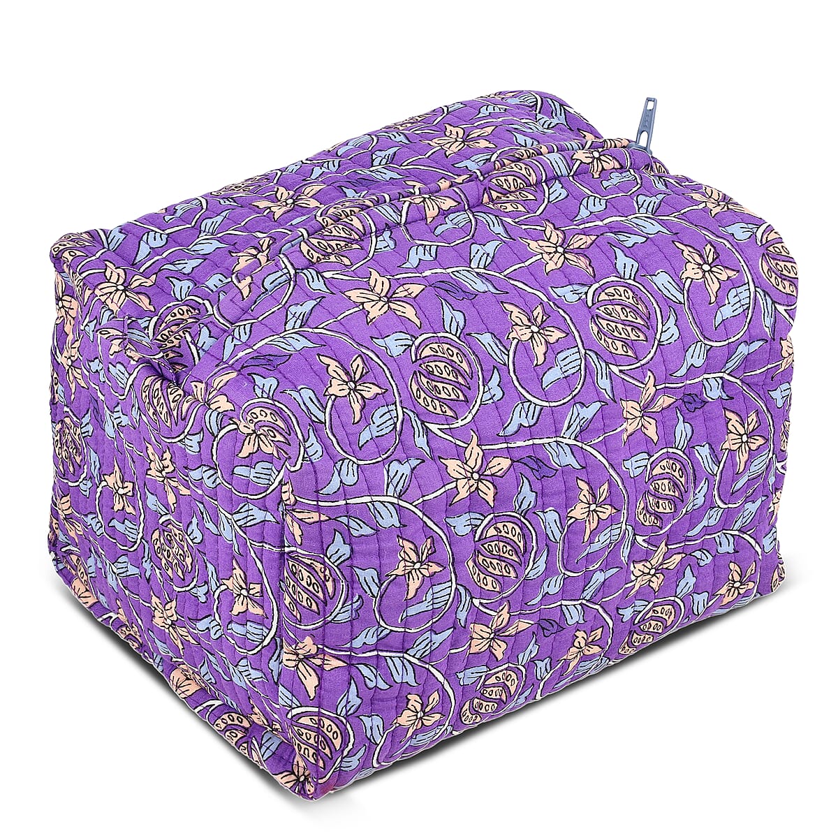 Violet Quilted Fabric Set of 4 Pouches with Zipper Closure image number 1