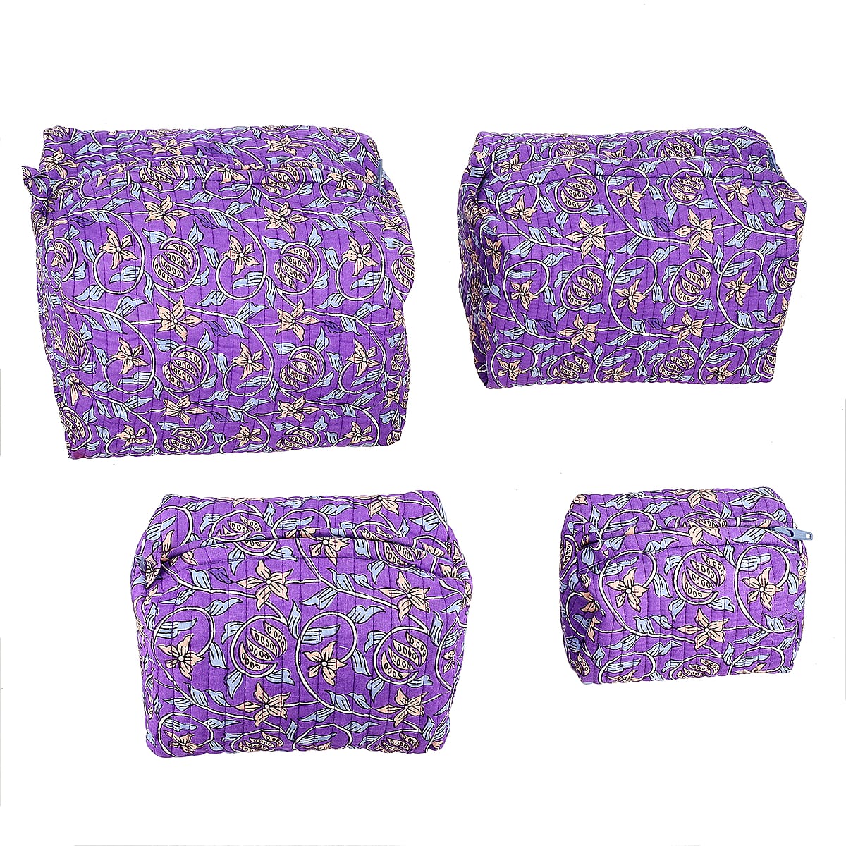 Violet Quilted Fabric Set of 4 Pouches with Zipper Closure image number 4