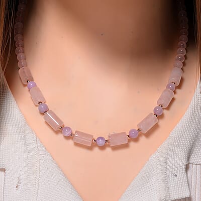 Galilea Rose Quartz and Kunzite 135.00 ctw Necklace 18-20 Inches in Rosetone 