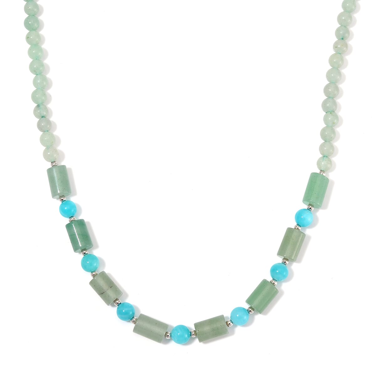 Green Aventurine and Amazonite 135 ctw Necklace 18-20 Inches in Silvertone image number 0