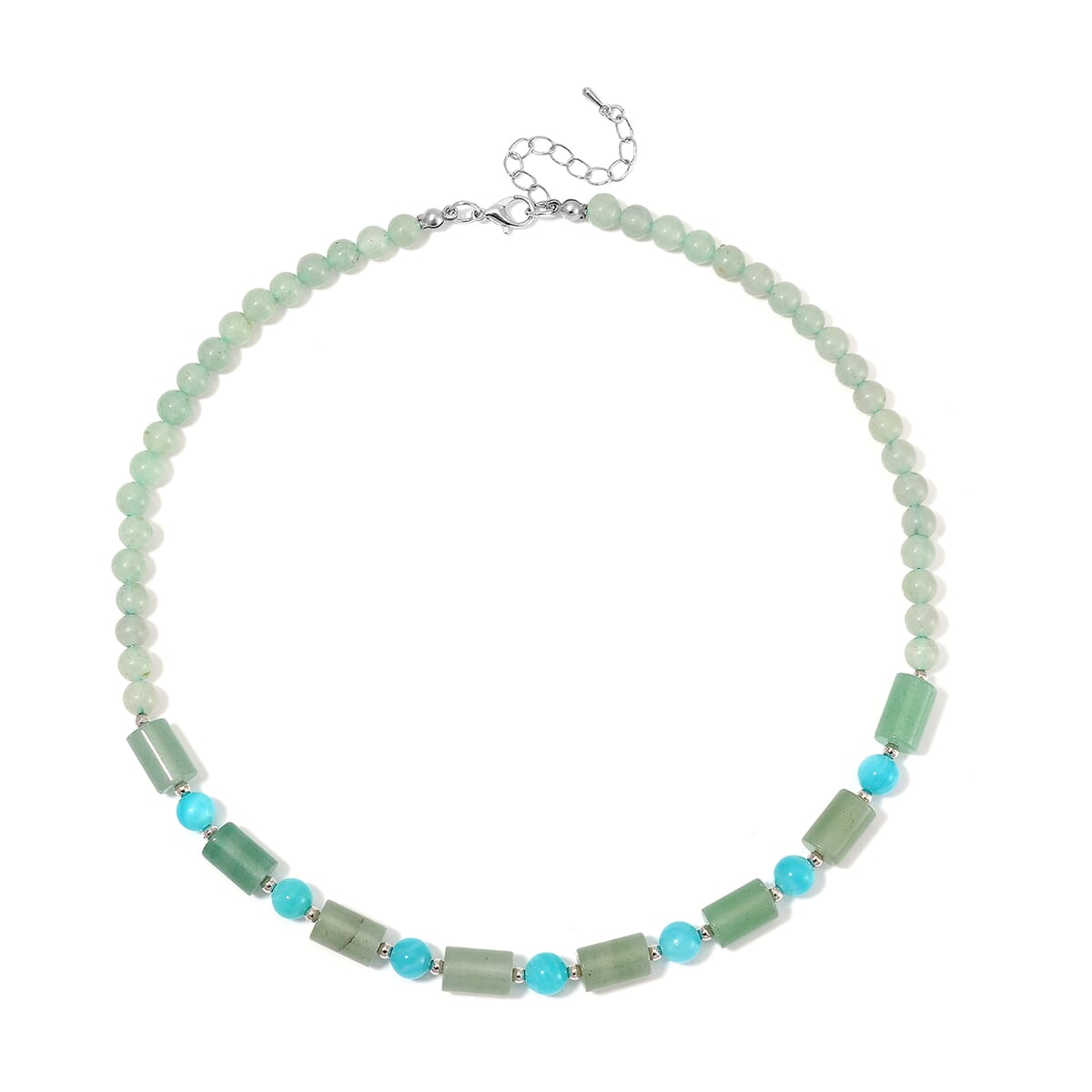 Green Aventurine and Amazonite 135 ctw Necklace 18-20 Inches in Silvertone image number 2