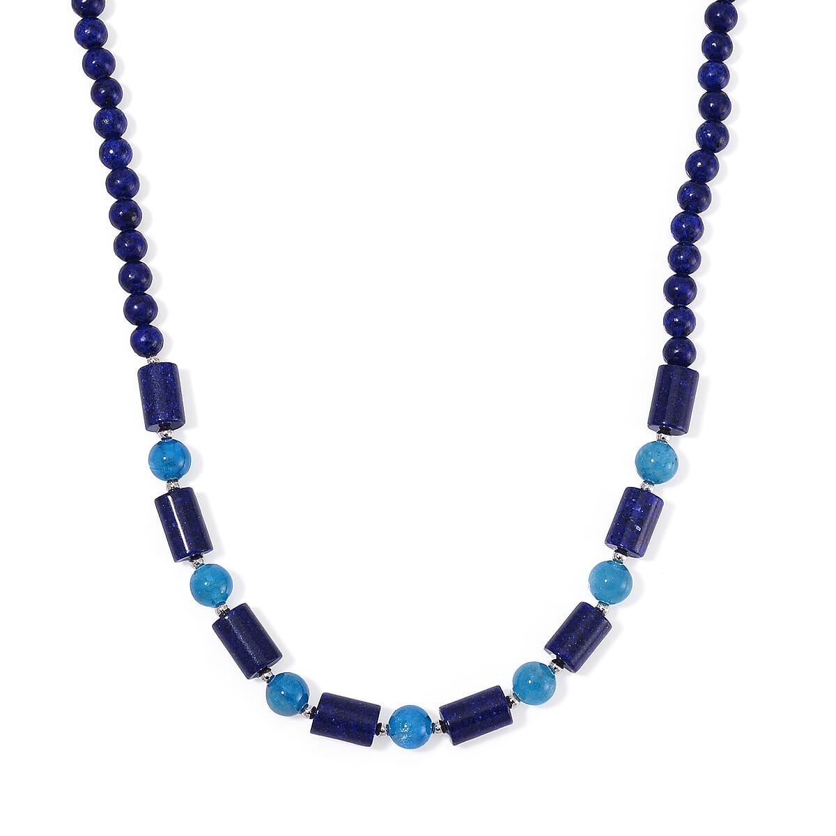 Lapis Lazuli and Blue Apatite 135 ctw Necklace 18-20 Inches in Silvertone  image number 0