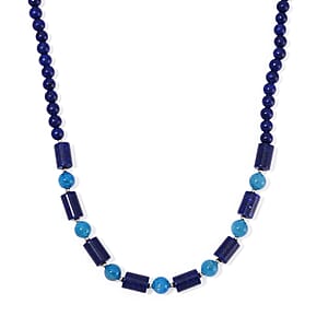Lapis Lazuli and Blue Apatite 135 ctw Necklace 18-20 Inches in Silvertone 