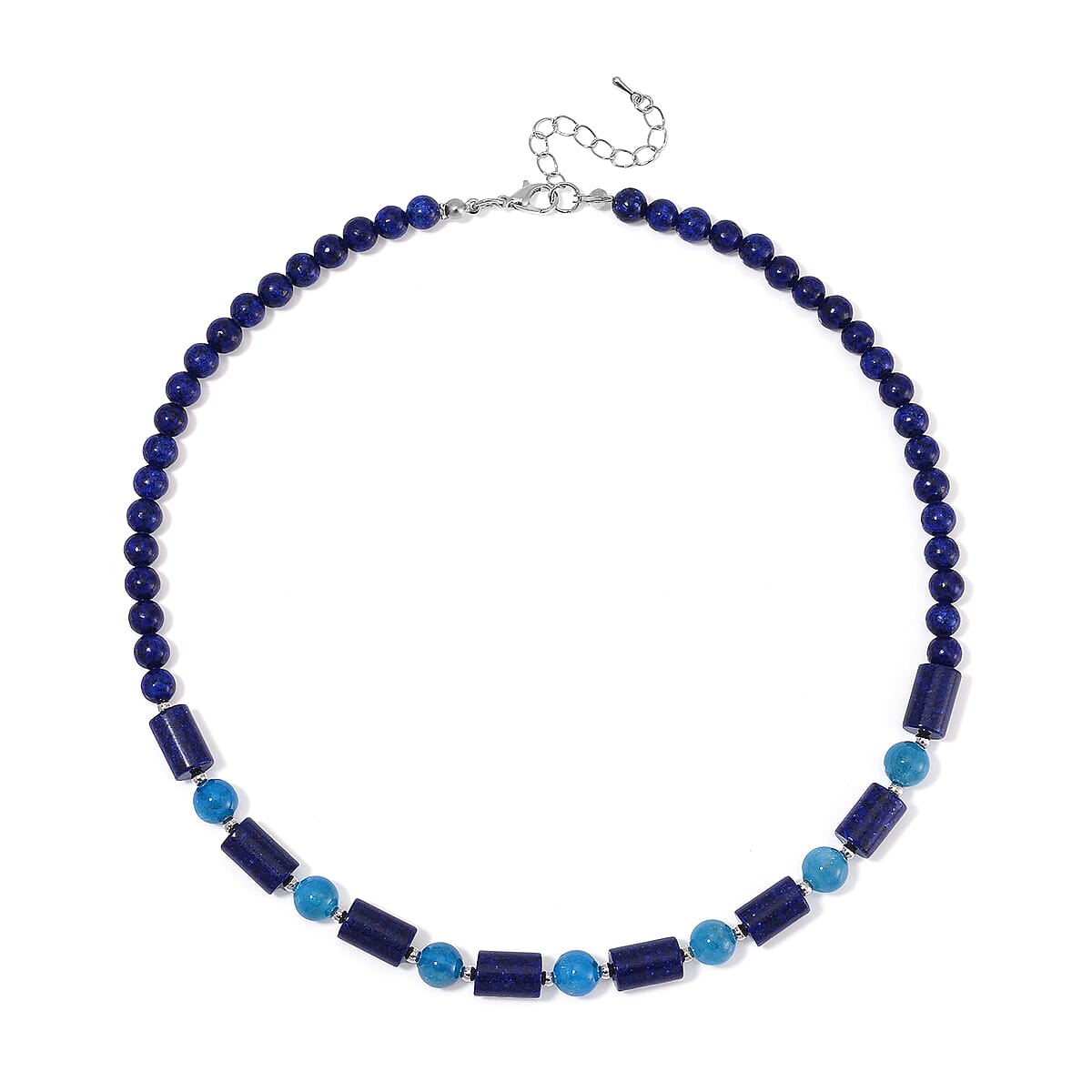 Lapis Lazuli and Blue Apatite 135 ctw Necklace 18-20 Inches in Silvertone  image number 2