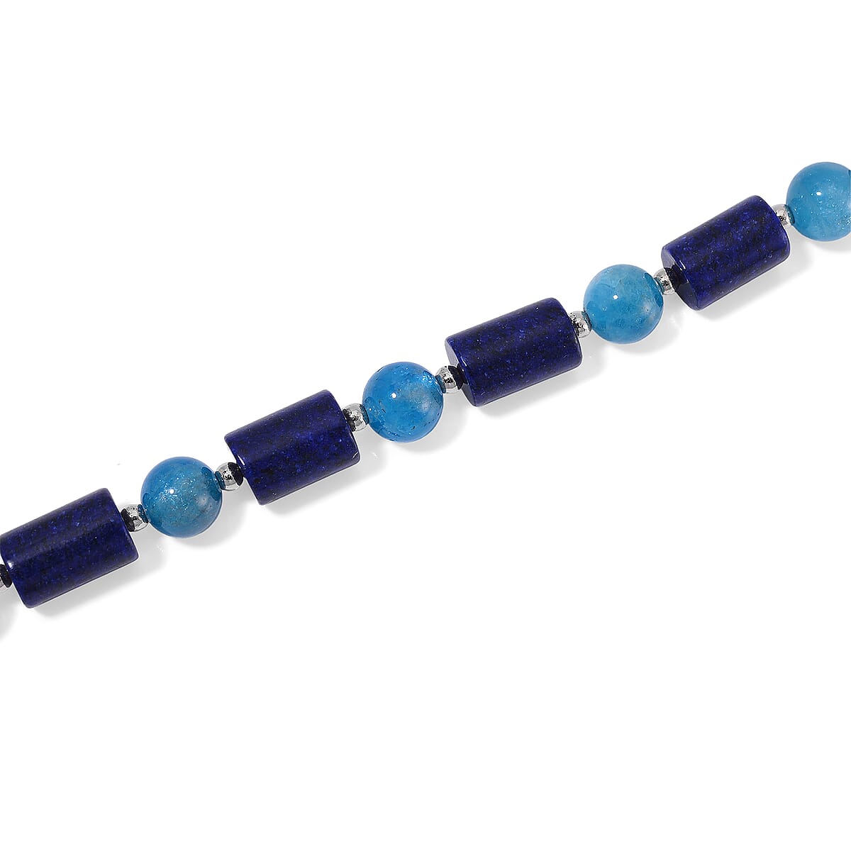 Lapis Lazuli and Blue Apatite 135 ctw Necklace 18-20 Inches in Silvertone  image number 3