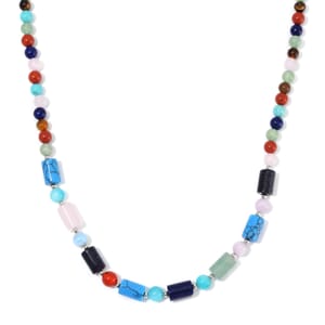 Multi Gemstones and Multi Beryl 135 ctw Necklace 18-20 Inches in Silvertone 