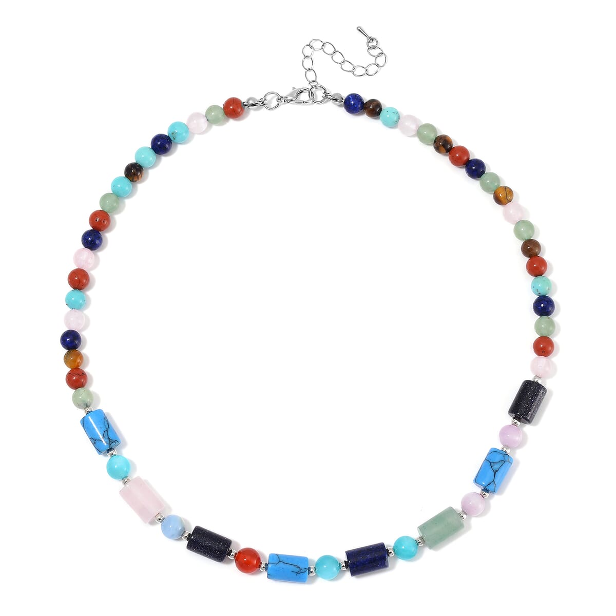 Multi Gemstones and Multi Beryl 135 ctw Necklace 18-20 Inches in Silvertone  image number 3