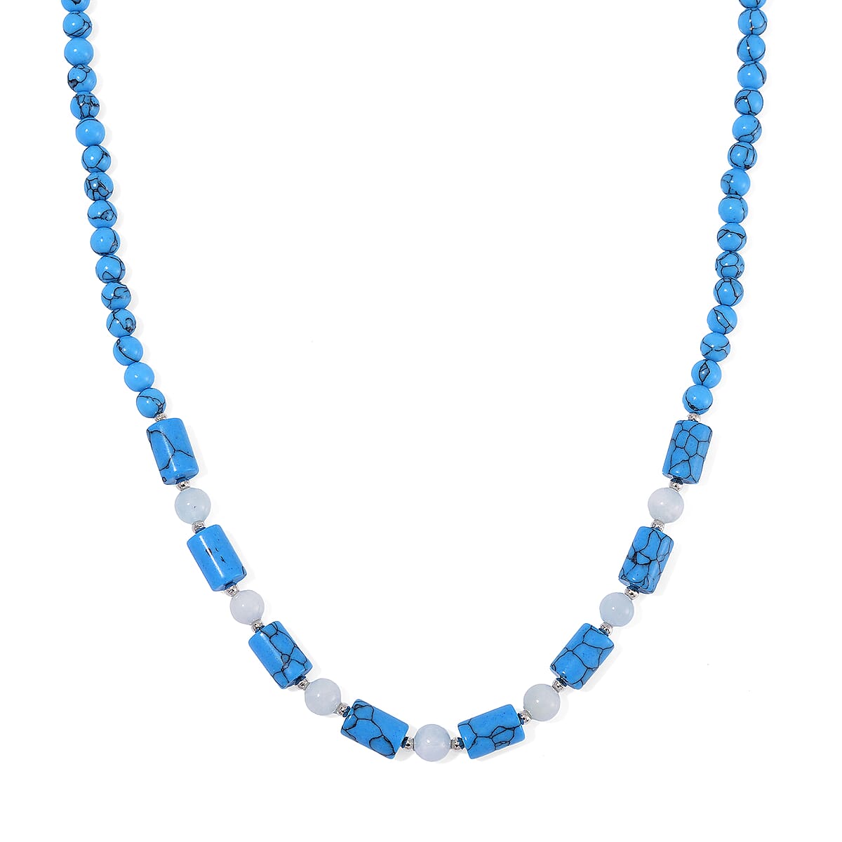 Constituted Blue Howlite, Aquamarine 135.00 ctw Necklace 18-20 Inches in Silvertone  image number 0