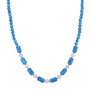 Constituted Blue Howlite, Aquamarine 135.00 ctw Necklace 18-20 Inches in Silvertone 