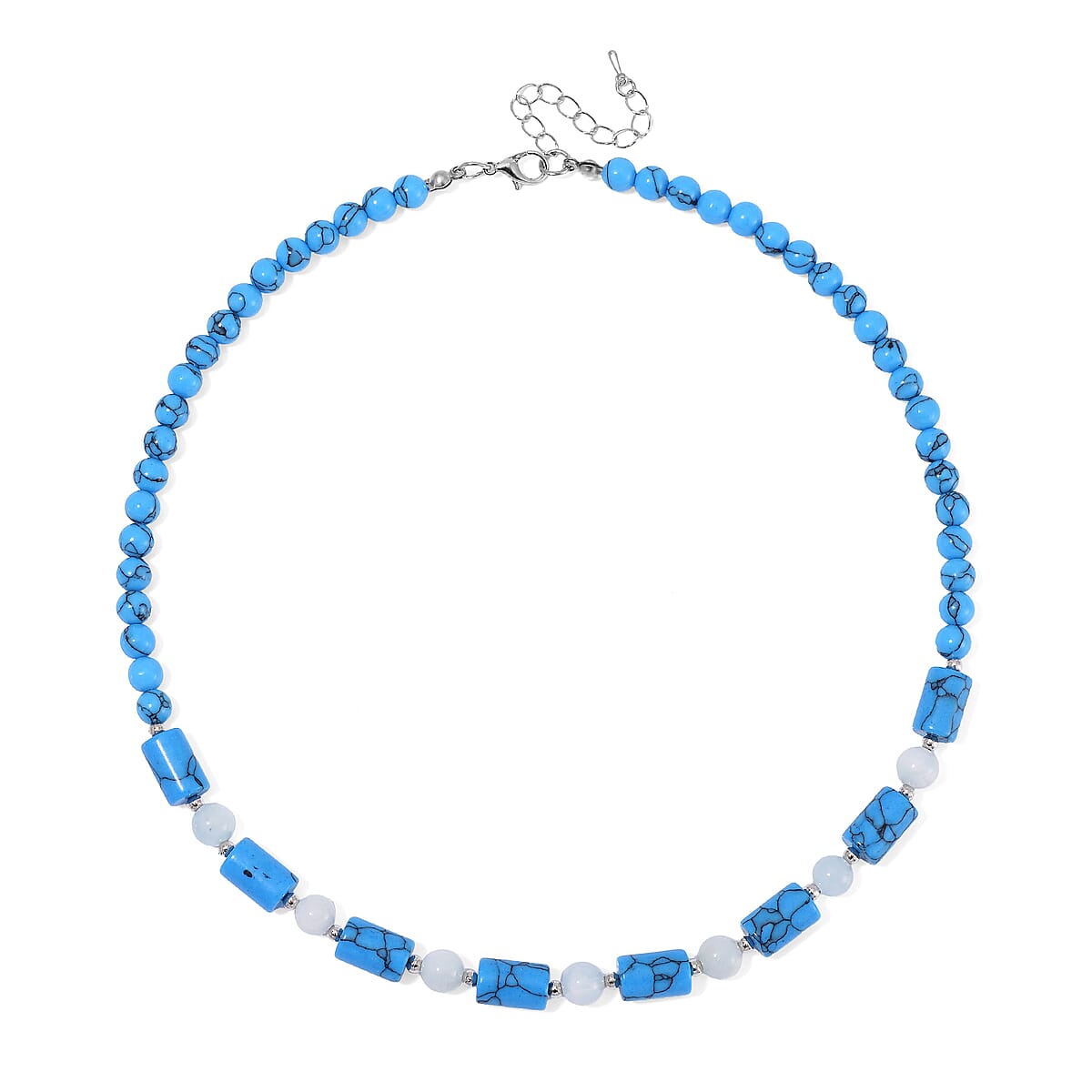 Constituted Blue Howlite, Aquamarine 135.00 ctw Necklace 18-20 Inches in Silvertone  image number 2