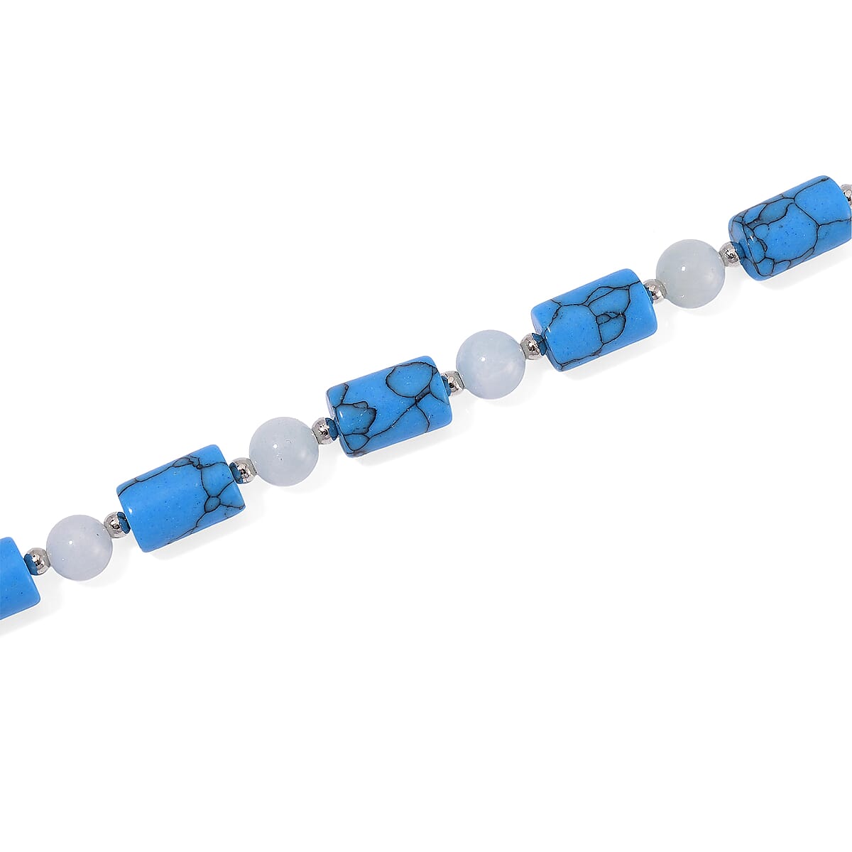 Constituted Blue Howlite, Aquamarine 135.00 ctw Necklace 18-20 Inches in Silvertone  image number 3