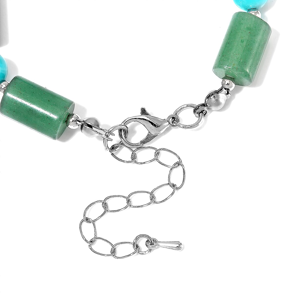 Green Aventurine and Amazonite 55 ctw Bracelet in Silvertone (6.5-8.5In)  image number 3