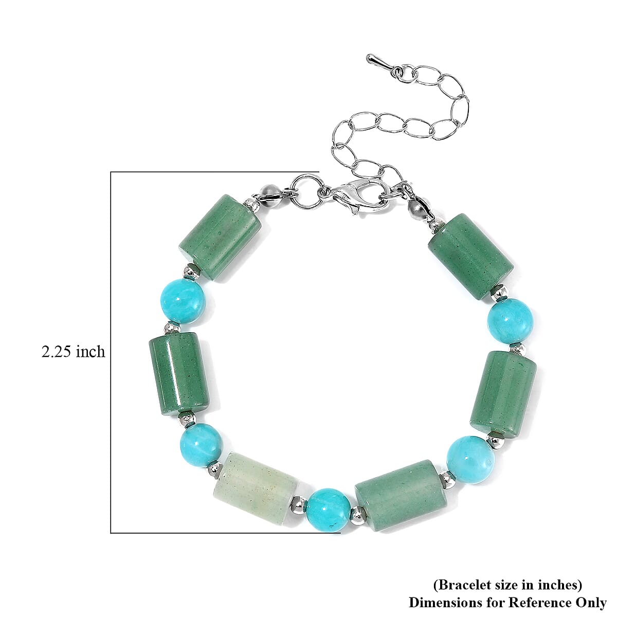 Green Aventurine and Amazonite 55 ctw Bracelet in Silvertone (6.5-8.5In)  image number 4