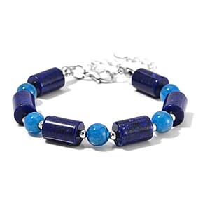 Lapis Lazuli and Blue Apatite 55 ctw Bracelet in Silvertone (6.5-8.5In) 