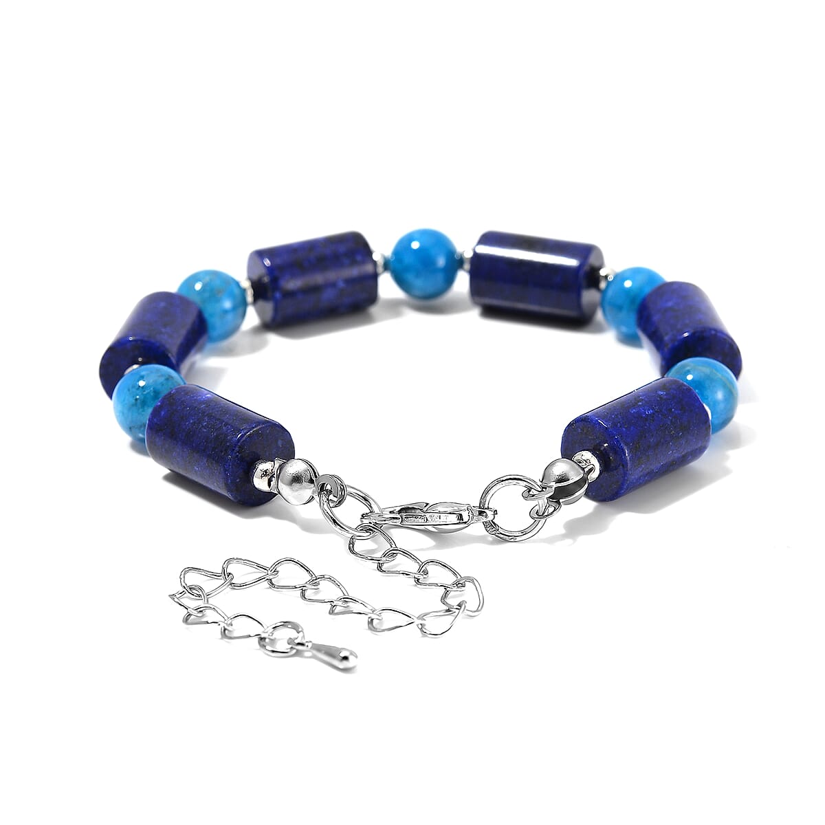 Lapis Lazuli and Blue Apatite 55 ctw Bracelet in Silvertone (6.5-8.5In)  image number 2