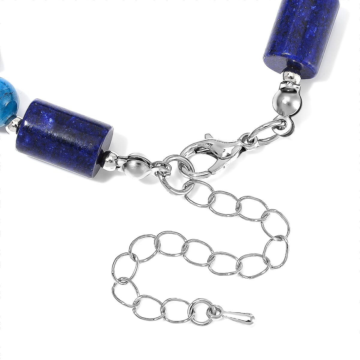 Lapis Lazuli and Blue Apatite 55 ctw Bracelet in Silvertone (6.5-8.5In)  image number 3