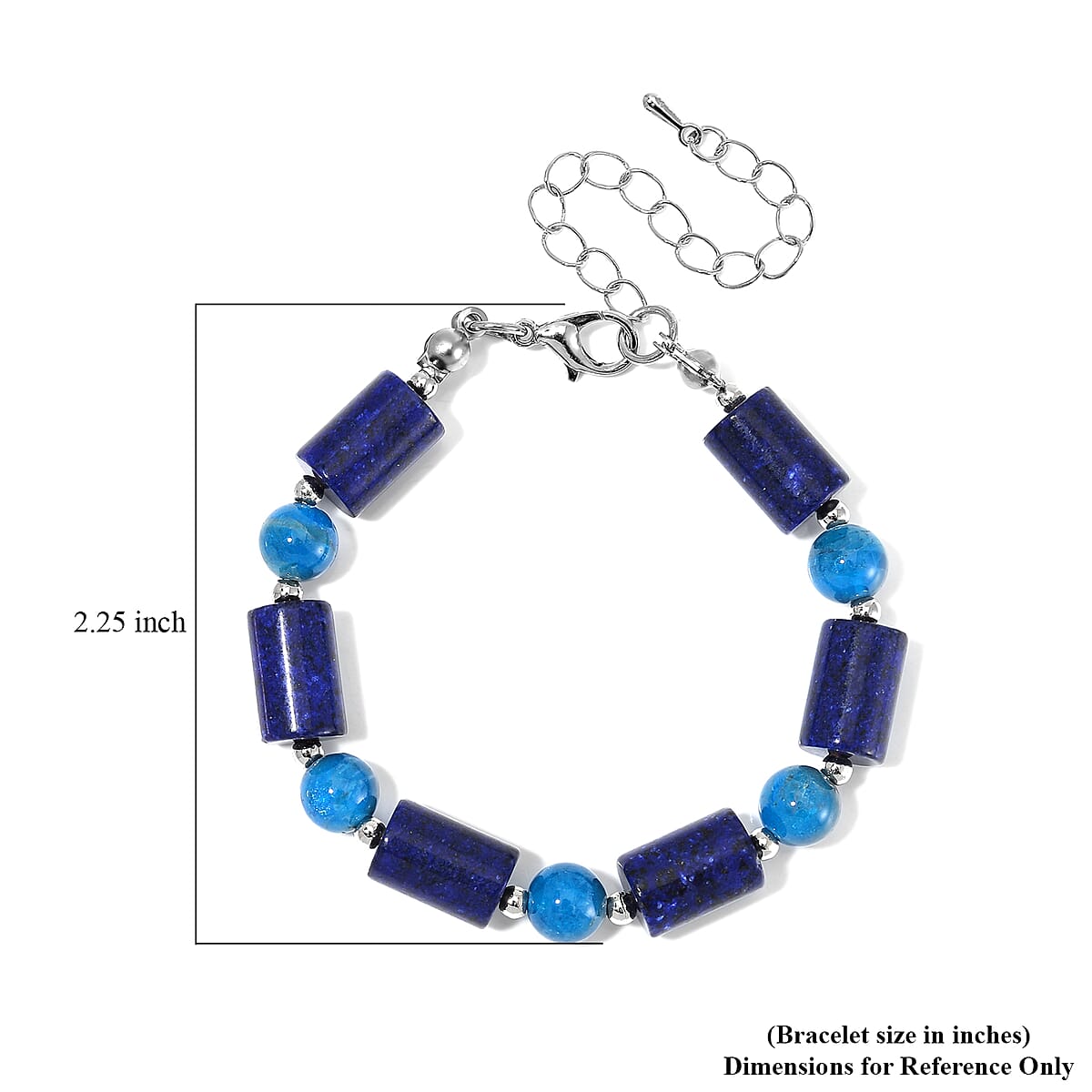 Lapis Lazuli and Blue Apatite 55 ctw Bracelet in Silvertone (6.5-8.5In)  image number 4