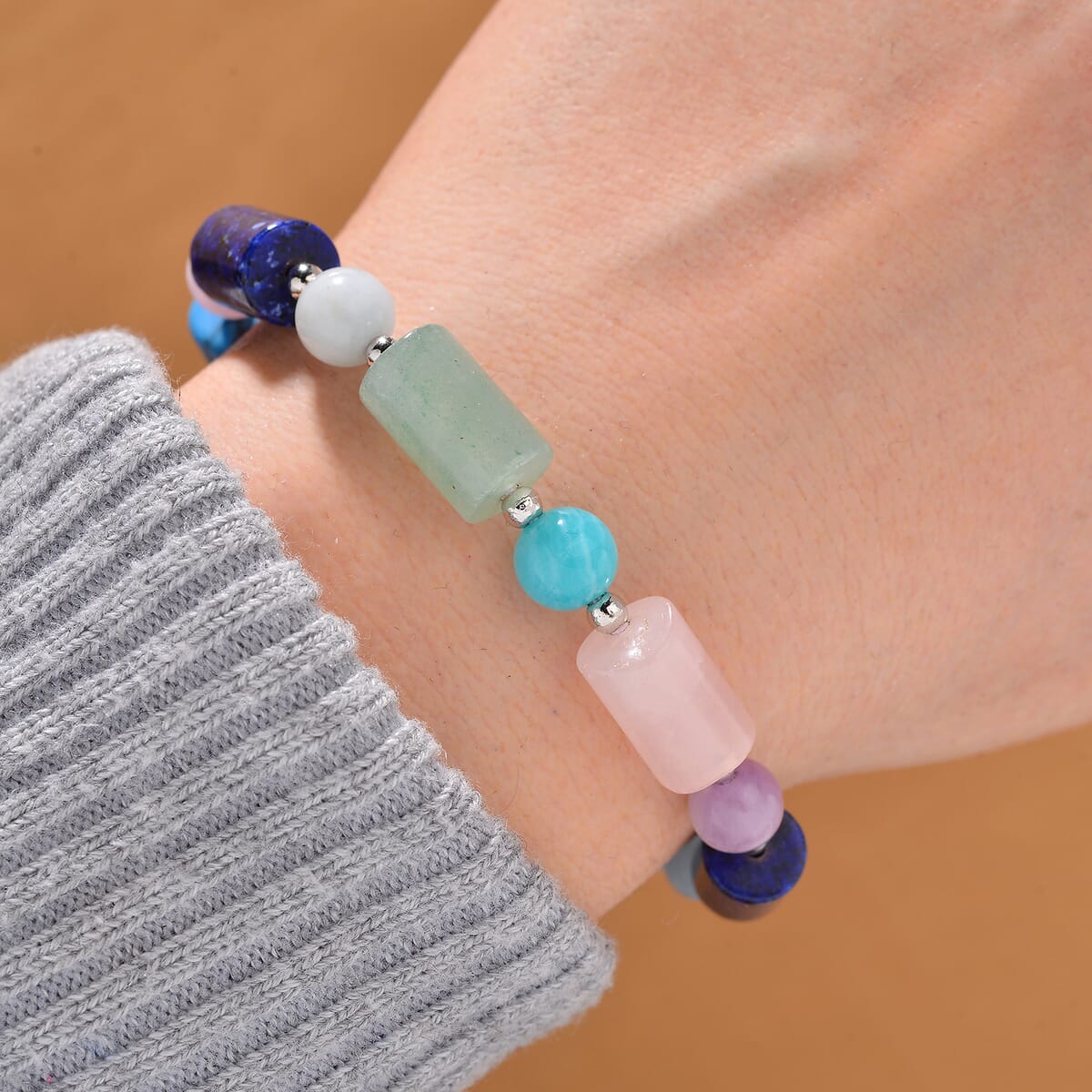 Multi Gemstones and Multi Beryl 55.00 ctw Bracelet in Silvertone (6.5-8.5In)  image number 1