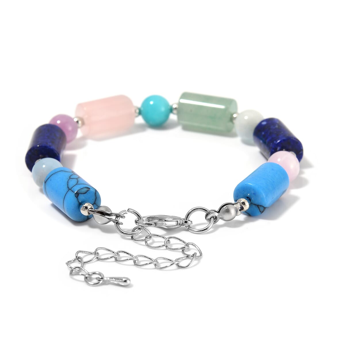 Multi Gemstones and Multi Beryl 55.00 ctw Bracelet in Silvertone (6.5-8.5In)  image number 2