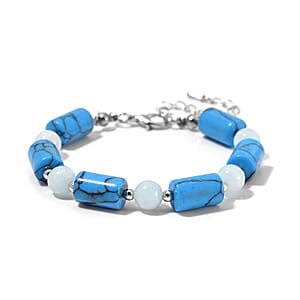 Blue Howlite and Aquamarine 55.00 ctw Bracelet in Silvertone (6.5-8.5In) 