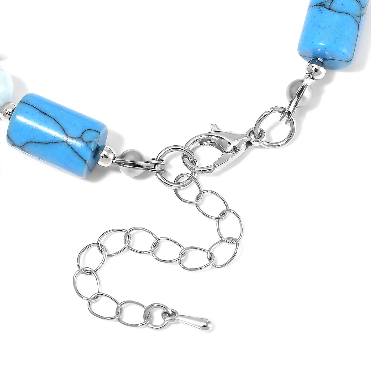 Blue Howlite and Aquamarine 55.00 ctw Bracelet in Silvertone (6.5-8.5In)  image number 3