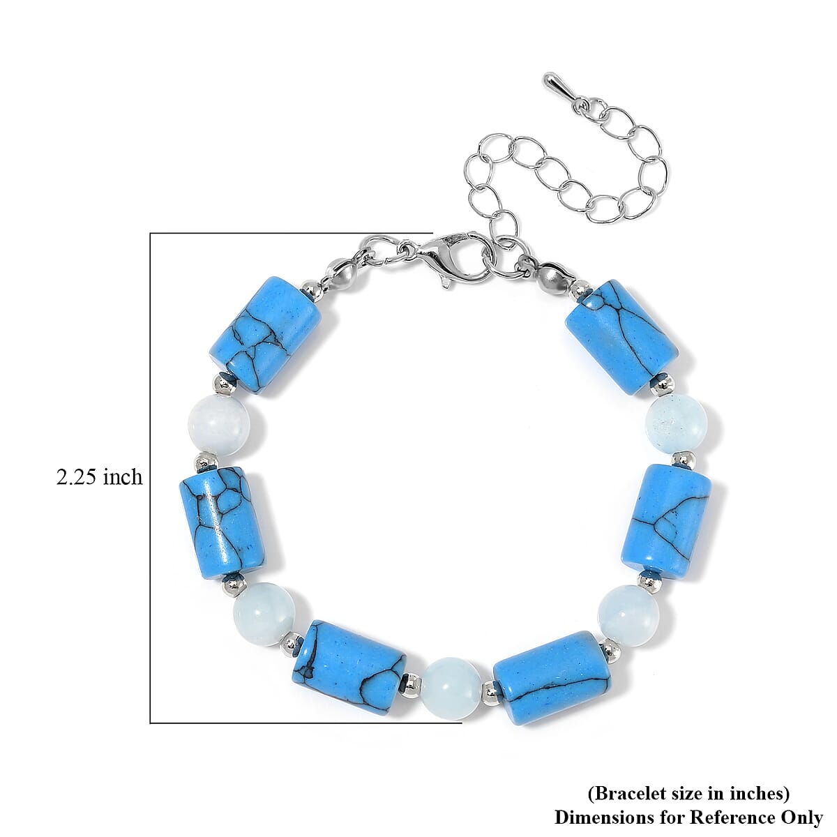 Blue Howlite and Aquamarine 55.00 ctw Bracelet in Silvertone (6.5-8.5In)  image number 4
