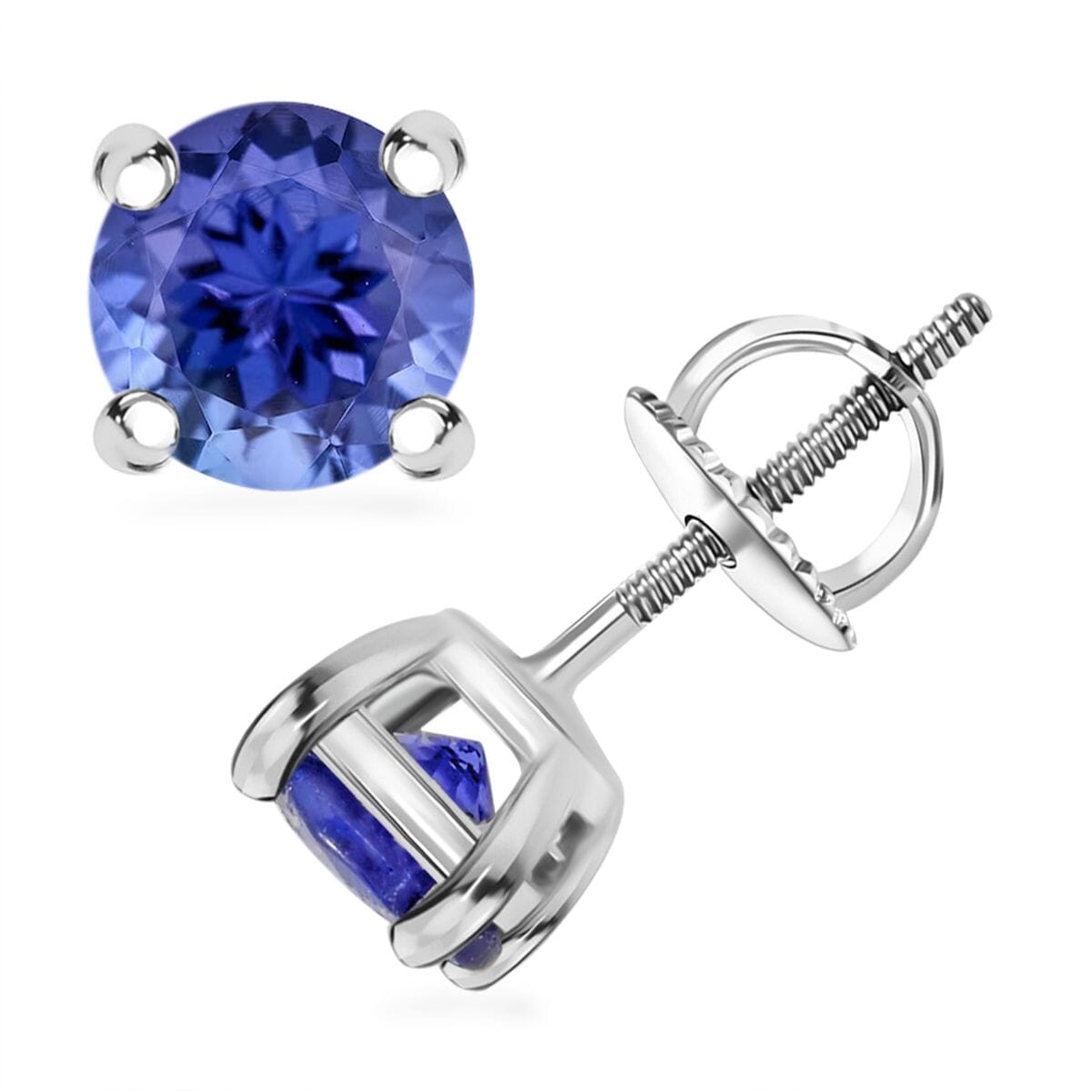 Certified & Appraised Rhapsody AAAA Tanzanite 1.10 ctw Solitaire Stud Earrings in 950 Platinum  image number 0