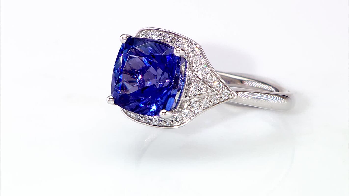 Certified & Appraised Rhapsody AAAA Tanzanite and E-F VS Diamond 4.50 ctw Ring in 950 Platinum (Size 6.0) 6.47 Grams