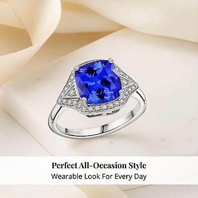 Certified & Appraised Rhapsody AAAA Tanzanite and E-F VS Diamond 4.50 ctw Ring in 950 Platinum (Size 7.0) 6.47 Grams