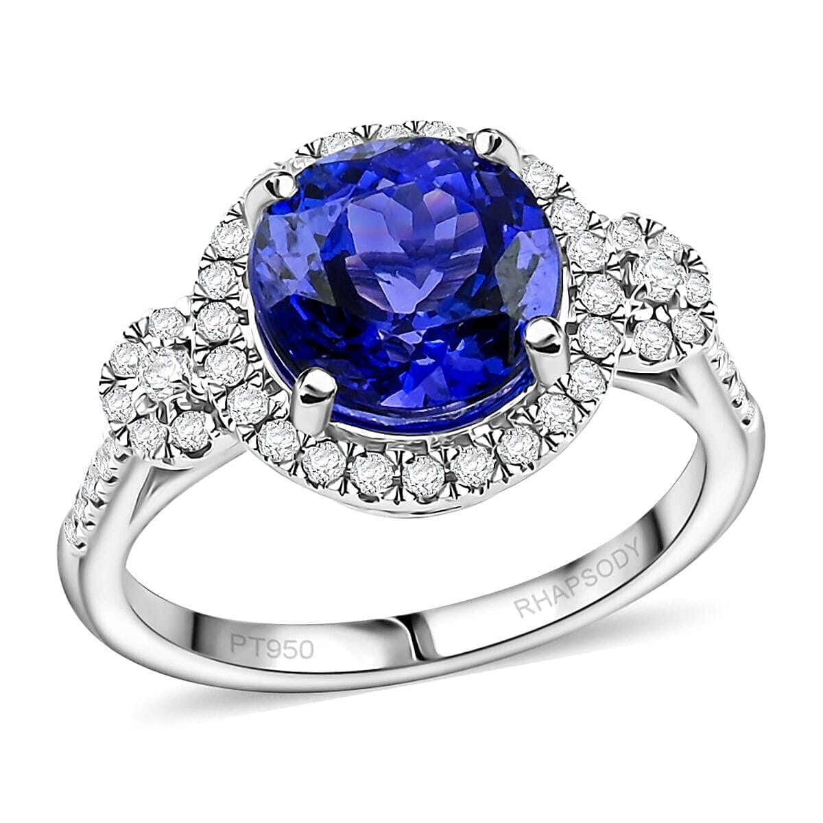 Certified & Appraised Rhapsody 950 Platinum AAAA Tanzanite, Diamond (E-F, VS) (0.38 cts) Ring (Size 10.5) (5.73 g) 3.50 ctw image number 0