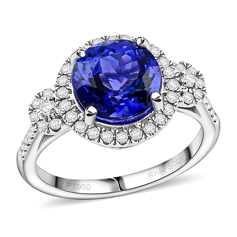 Certified & Appraised Rhapsody AAAA Tanzanite and E-F VS Diamond 3.50 ctw Ring in 950 Platinum (Size 6.0) 5.73 Grams