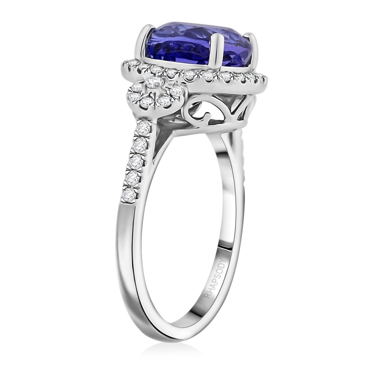 Certified & Appraised Rhapsody AAAA Tanzanite and E-F VS Diamond 3.50 ctw Ring in 950 Platinum (Size 7.0) 5.73 Grams image number 3