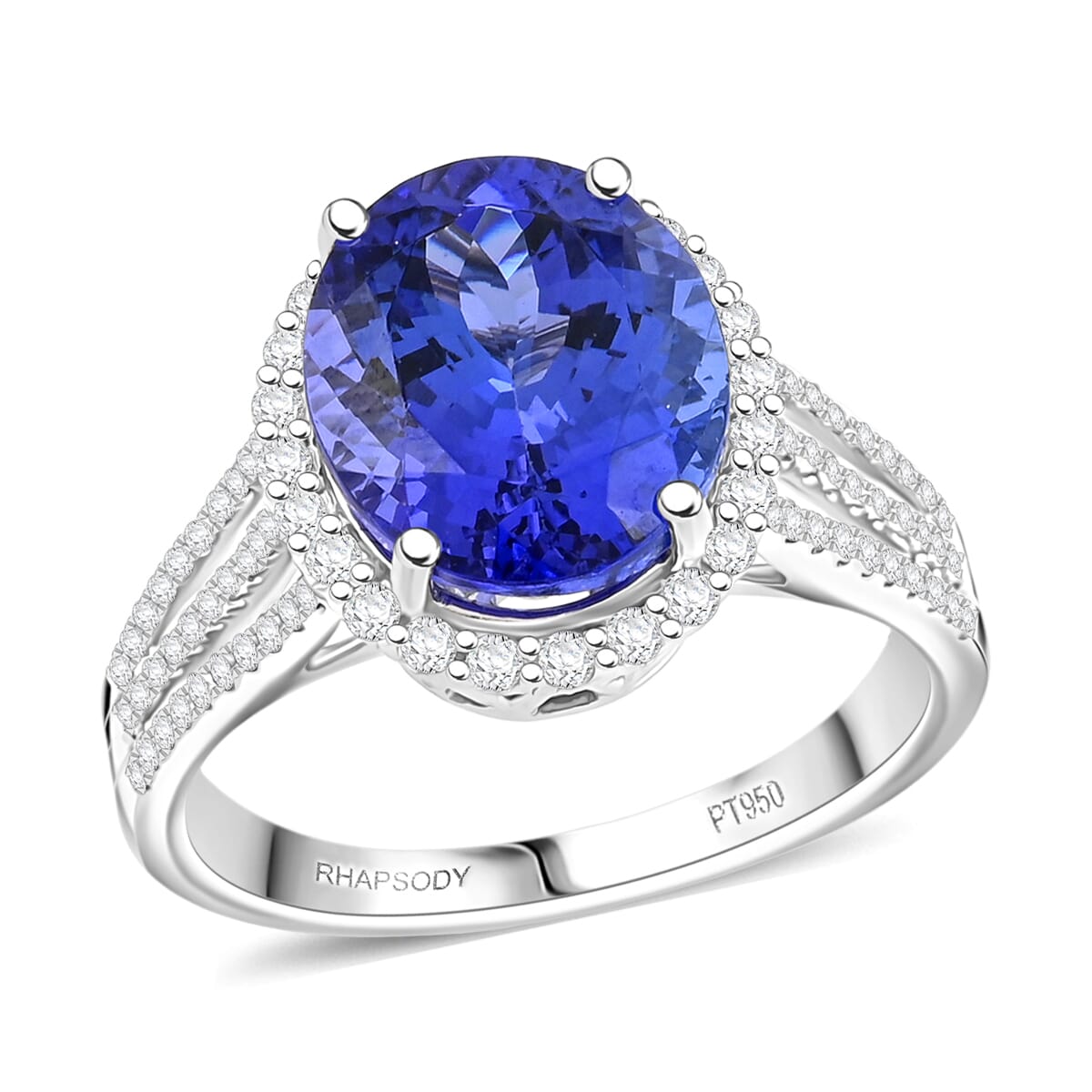 Certified & Appraised Rhapsody AAAA Tanzanite and E-F VS Diamond 4.75 ctw Ring in 950 Platinum (Size 10.0) 6.32 Grams image number 0