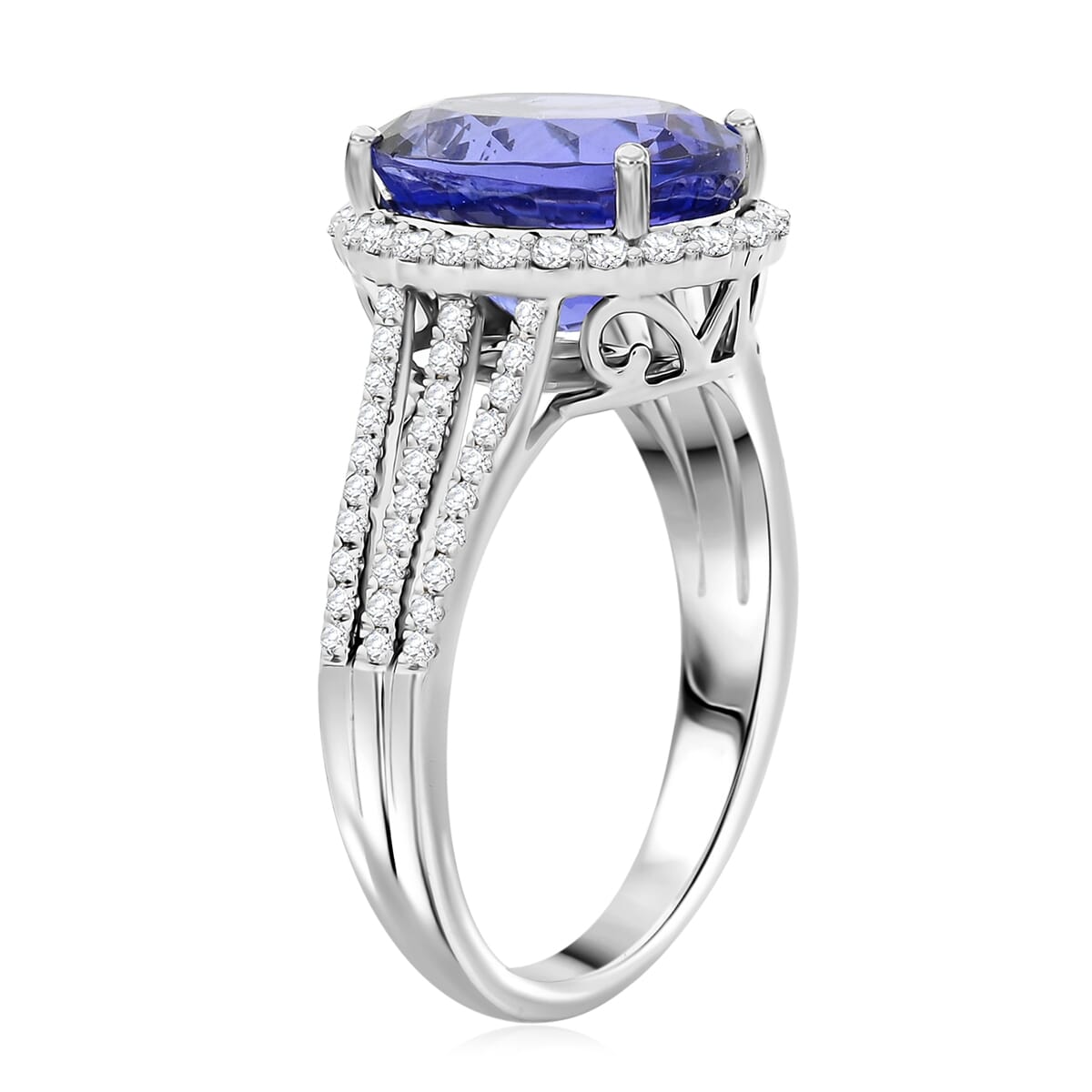 Certified & Appraised Rhapsody AAAA Tanzanite and E-F VS Diamond 4.75 ctw Ring in 950 Platinum (Size 10.0) 6.32 Grams image number 3