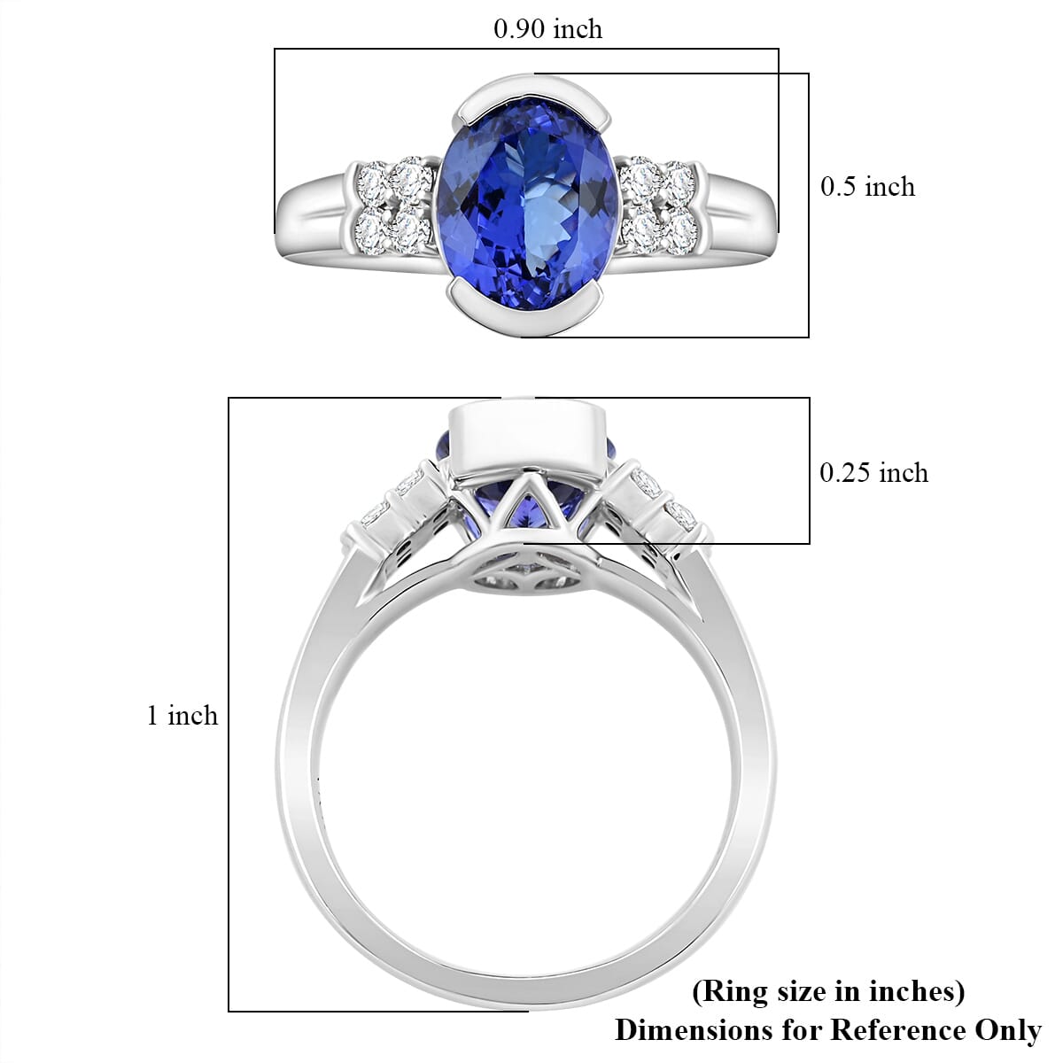 Certified & Appraised Luxoro AAA Tanzanite and I2 Diamond 3.00 ctw Ring in 10K White Gold (Size 10.0) image number 5