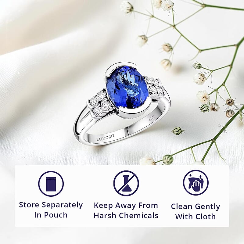 Certified and Appraised Luxoro AAA Tanzanite, Diamond Ring in 10K White Gold 3.00 ctw (Size 10.5)
